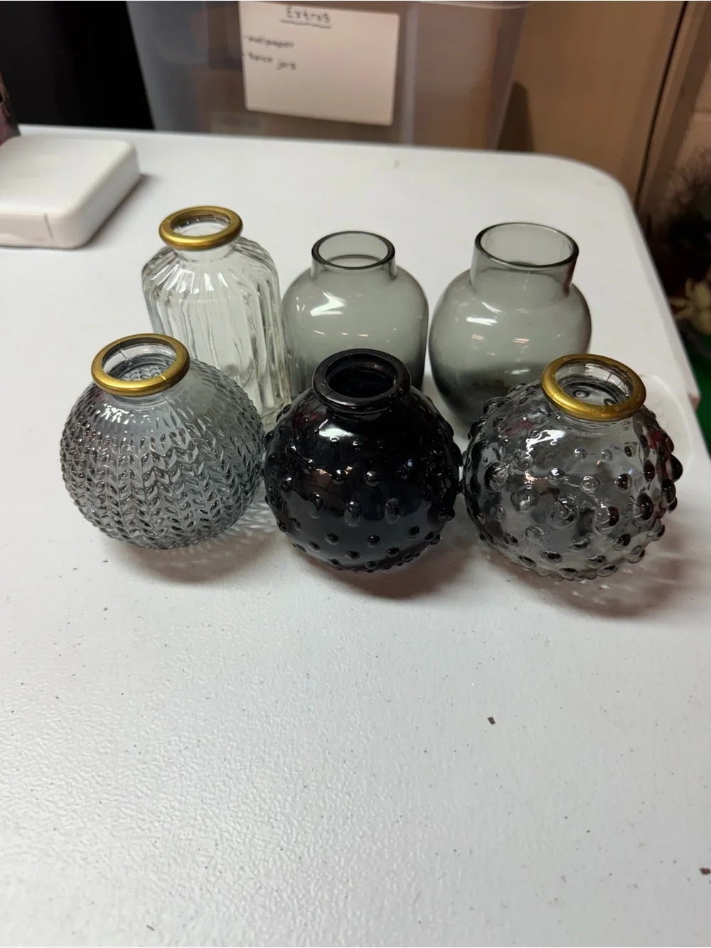 Hobby Lobby Smoky Gray and Gold Rim Mini Glass Vase Set